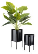 Kwietnik stojak z wkładem 24 cm czarny Wykonany z metalu, prosty i stylowy czarny stojak na kwiatki w stylu industrialnym oraz m