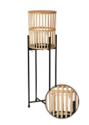 Lampion bambusowy na stojaku 68,5 cm Latarnia z bambusa ze szklanym kloszem na świecę w zestawie, wytrzymały, metalowy stojak, e