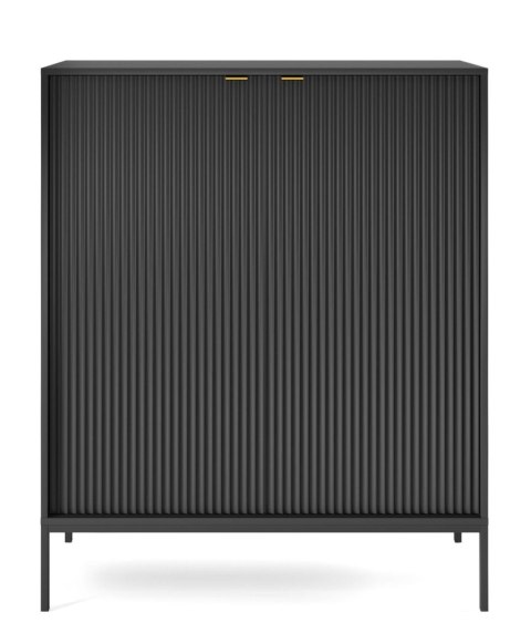 Loftowa duża komoda NOVA K-104C czarna Nowoczesna, duża komoda na metalowych nogach, w stylu industrialnym, ryflowane fronty, w 