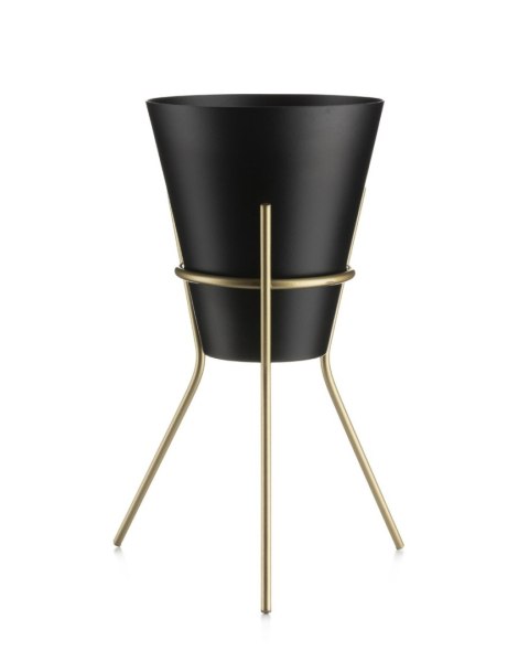 Nowoczesny stojak kwietnik 24 cm LOFT Wykonany z metalu, prosty i stylowy stojak na kwiatki w kolorze czarno złotym