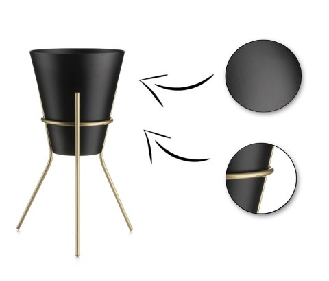 Nowoczesny stojak kwietnik 24 cm LOFT Wykonany z metalu, prosty i stylowy stojak na kwiatki w kolorze czarno złotym
