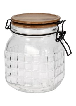 Słój szklany z pokrywą 1100 ml Szklany, przeźroczysty pojemnik kuchenny z bambusową pokrywą i silikonową uszczelką o wysokości 1