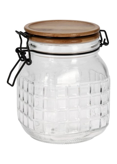 Słój szklany z pokrywą 1100 ml Szklany, przeźroczysty pojemnik kuchenny z bambusową pokrywą i silikonową uszczelką o wysokości 1
