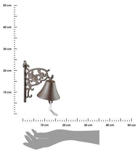Żeliwny dzwonek do drzwi Róża Ozdobny dzwonek do drzwi z motywem kwiatów róży, wykonany z żeliwa o wymiarach: 19x17,2 cm