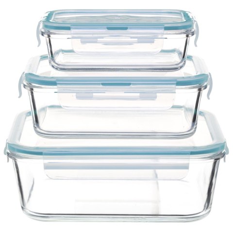 Zestaw szklanych pojemników na żywnośćWykonane ze szkła hartowanego, odpowiednie do stosowania w mikrofalówce, piekarniku i prze