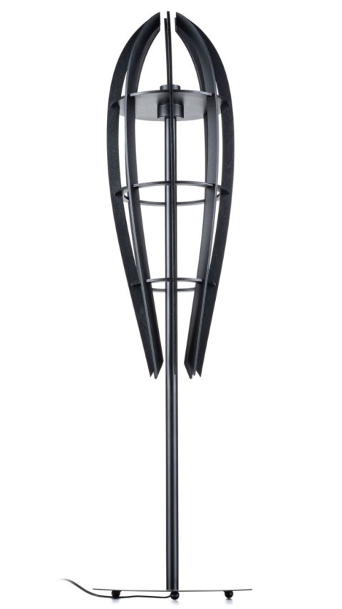 Lampa podłogowa Plywood 120 cm czarna Wykonana z drewnianej sklejki w kolorze czarnym oraz metalu, elegancka i stylowa lampa pod