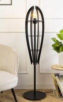 Lampa podłogowa Plywood 120 cm czarna Wykonana z drewnianej sklejki w kolorze czarnym oraz metalu, elegancka i stylowa lampa pod