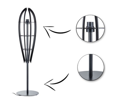 Lampa podłogowa Plywood 120 cm czarna Wykonana z drewnianej sklejki w kolorze czarnym oraz metalu, elegancka i stylowa lampa pod