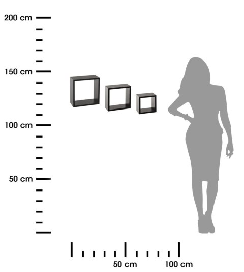 Półki ścienne Cube Black 3 sztukiOzdobne półki wykonane z MDF-u, umożliwią przechowywanie drobiazgów, piękna dekoracja ścienna