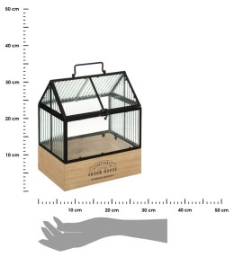 Szklarnia domowa na drewnianej podstawieMini szklarnia do uprawy małych roślinek lub ziół. Metalowa konstrukcja ze szklanymi ści