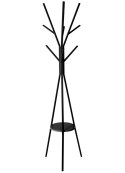 Wieszak na ubrania Tree z półką czarny Stojący wieszak w kolorze czarnym do przedpokoju, poczekalni, wykonany z metalu, stabilny