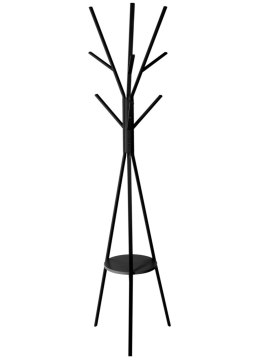Wieszak na ubrania Tree z półką czarny Stojący wieszak w kolorze czarnym do przedpokoju, poczekalni, wykonany z metalu, stabilny