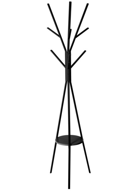 Wieszak na ubrania Tree z półką czarny Stojący wieszak w kolorze czarnym do przedpokoju, poczekalni, wykonany z metalu, stabilny