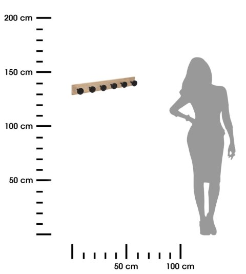 Wieszak ścienny 6 haczyków czarneWykonany z połączenia MDF-u i drewna, wyposażony w 6 haczyków w kolorze czarnym, funkcjonalny i