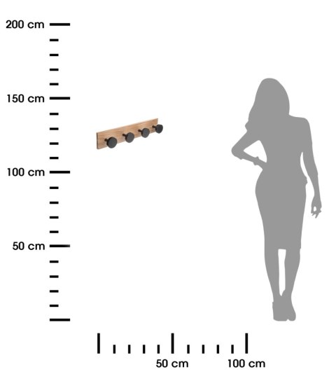 Wieszak ścienny drewniany czarne haczyki Wykonany z połączenia MDF-u i drewna, wyposażony w 4 haczyki w kolorze czarnym, funkcjo
