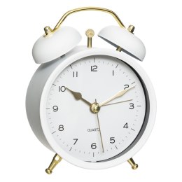 Zegar stołowy budzik retro biały Wykonany z metalu zegar w kolorze białym, w stylu retro, złote wskazówki, cichy, nietykający me