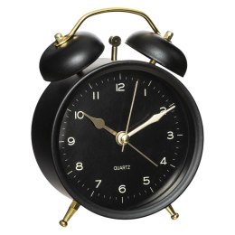 Zegar stołowy budzik retro czarnyWykonany z metalu zegar w kolorze czarnym, w stylu retro, złote wskazówki, cichy, nietykający m