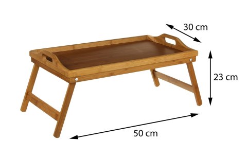Bambusowa taca śniadaniowa 50x30 cmWyposażona w rozkładane nóżki, wykonana z odpornego drewna bambusowego, boczne uchwyty ułatwi