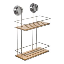 Dwupoziomowa półka łazienkowa VenterraWykonana z drewna bambusowego i metalu, do powieszenia na przyssawki, idealna do łazienki 