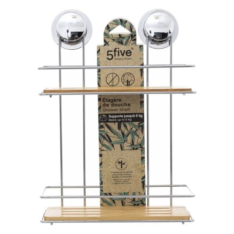 Dwupoziomowa półka łazienkowa VenterraWykonana z drewna bambusowego i metalu, do powieszenia na przyssawki, idealna do łazienki 