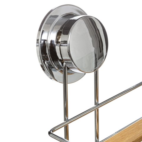 Dwupoziomowa półka łazienkowa VenterraWykonana z drewna bambusowego i metalu, do powieszenia na przyssawki, idealna do łazienki 