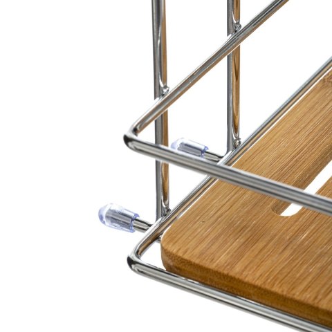 Dwupoziomowa półka łazienkowa VenterraWykonana z drewna bambusowego i metalu, do powieszenia na przyssawki, idealna do łazienki 