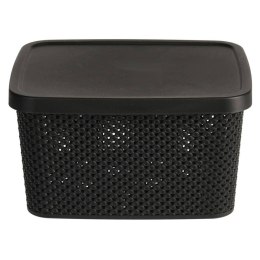 Koszyk do przechowywania czarny 27 cm Czarny, praktyczny pojemnik z klapą do przechowywania wykonany z tworzywa sztucznego z ażu