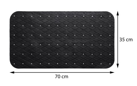 Mata antypoślizgowa 70x35 CzarnaWykonana z tworzywa sztucznego, antypoślizgowa zapewnia bezpieczeństwo w łazience, o wymiarach 7