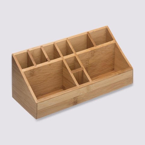 Organizer kosmetyczny z 10 przegródkamiWykonany z drewna bambusowego, pojemnik łazienkowy, na kosmetyki, pędzle i akcesoria do m