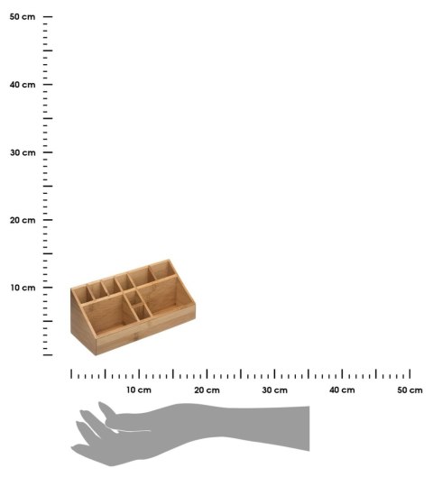 Organizer kosmetyczny z 10 przegródkamiWykonany z drewna bambusowego, pojemnik łazienkowy, na kosmetyki, pędzle i akcesoria do m