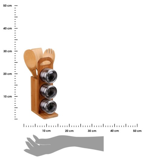 Organizer kuchenny z akcesoriami Przybornik z akcesoriami kuchennymi i 3 słoikami na przyprawy, na drewnianej podstawce, praktyc