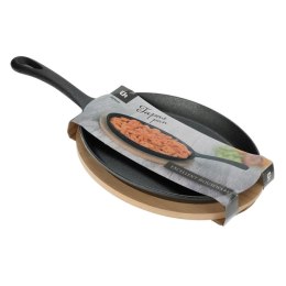 Patelnia żeliwna owalna z deską 24 cm Naczynie do serwowania i zapiekania gorących dań na bambusowej podstawce o wymiarach: 24x1