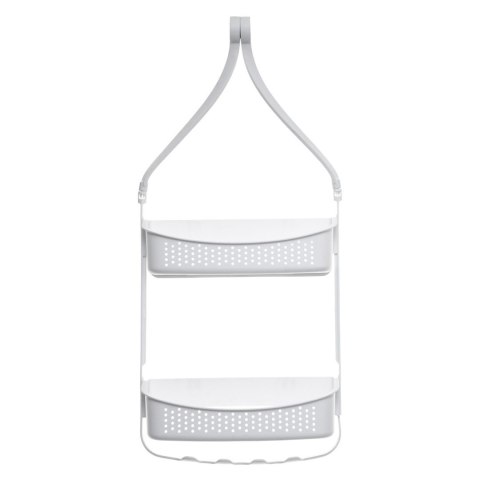 Półka łazienkowa Biała Flex Wykonana z tworzywa sztucznego, elastyczna, dwupoziomowa na kosmetyki i akcesoria łazienkowe, w kolo