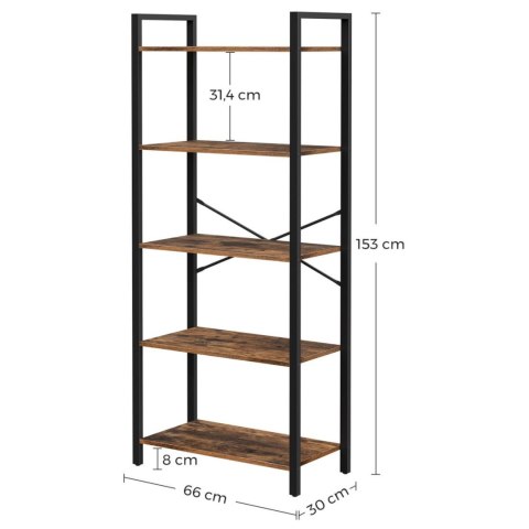 Regał 5 poziomów witryna na książki LOFT Uniwersalny i funkcjonalny regał 5-poziomowy w stylu industrialnym LOFT z półkami w kol