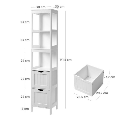 Regał łazienkowy wąski słupek biały Wykonany z solidnej płyty meblowej, nowoczesny wąski regał z półkami do łazienki w ko