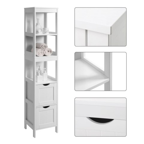 Regał łazienkowy wąski słupek biały Wykonany z solidnej płyty meblowej, nowoczesny wąski regał z półkami do łazienki w ko