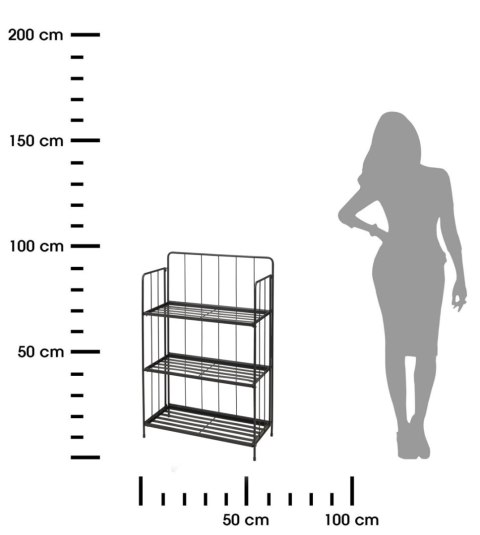 Regał metalowy składany 3 półki 90 cm Nowoczesny regał 3-poziomowy, wykonany z metalu w czarnym kolorze o wysokości 90 cm