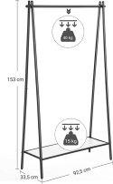 Stojący wieszak na ubrania czarny LOFT Wykonany z metalu, czarny wieszak stojący na ubrania, solidny i wytrzymały LOFT