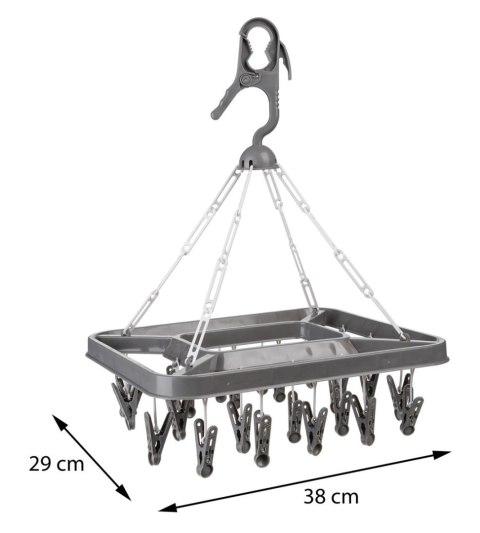 Suszarka na bieliznę z żabkami Wykonana z wytrzymałego tworzywa sztucznego, wyposażona w 26 haków, wymiary 38x29 cm