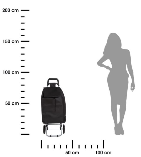 Wózek na kółkach Aquarelle czarny Solidna, pojemna torba wykonana z mocnego materiału w kolorze czarnym, idealny na zakupy, skła