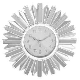 Zegar ścienny słońce srebrny wzór 1 Nowoczesny zegar ścienny ze srebrną ramą o średnicy 24,5 cm, idealny do salonu, sypialni lub