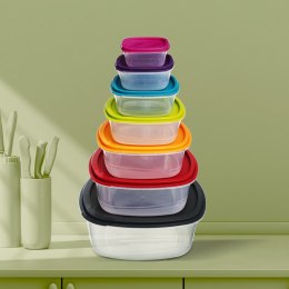 Zestaw 7 pojemników na żywność ColorsWykonane z tworzywa sztucznego, odpowiednie do stosowania w mikrofalówce i przechowywania w