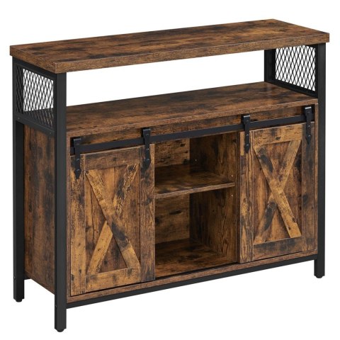 Kredens industrialny przesuwne drzwiKredens z przesuwnymi drzwiami i regulowanymi półkami w stylu industrialnym, loftowym, brązo