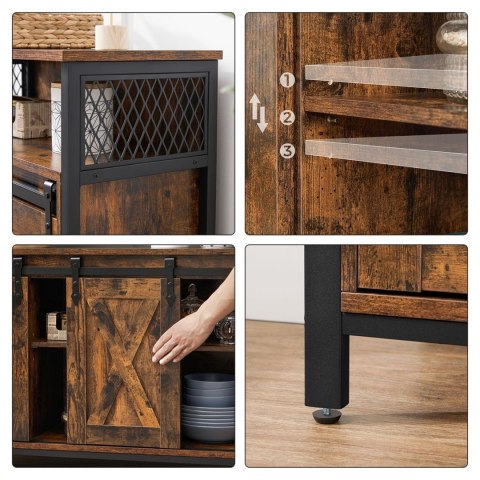 Kredens industrialny przesuwne drzwiKredens z przesuwnymi drzwiami i regulowanymi półkami w stylu industrialnym, loftowym, brązo