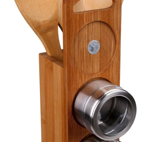 Organizer kuchenny z akcesoriami Przybornik z akcesoriami kuchennymi i 3 słoikami na przyprawy, na drewnianej podstawce, praktyc