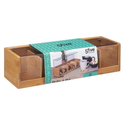 Pudełko na herbatę 5 przegród bambusowePodstawa wykonana z trwałego drewna bambusowego, pokrywa z tworzywa sztucznego, nowoczesn