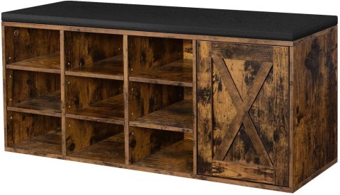 Szafka do przedpokoju na buty siedzisko Skrzynia z siedziskiem, przegródkami na buty oraz zamykaną szafką w stylu industrialnym,