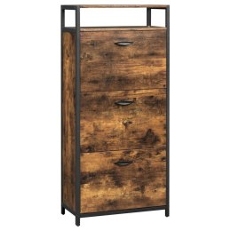 Szafka na buty wysoka brązowa 130 cm Szafka z organizatorem na buty w stylu rustykalnym, 3 poziomy oraz dodatkowa półka na podrę