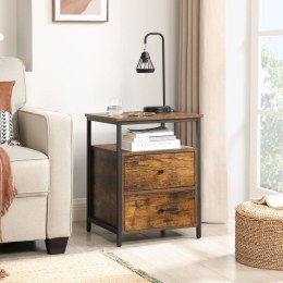Szafka nocna z szufladami brąz LOFT Szafka nocna z 2 pojemnymi szufladami w kolorze rustykalnego brązu, stolik pomocniczy do sal