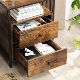 Szafka nocna z szufladami brąz LOFT Szafka nocna z 2 pojemnymi szufladami w kolorze rustykalnego brązu, stolik pomocniczy do sal